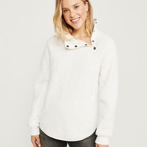 Asymmetrical Snap-Up Sherpa Fleece White S